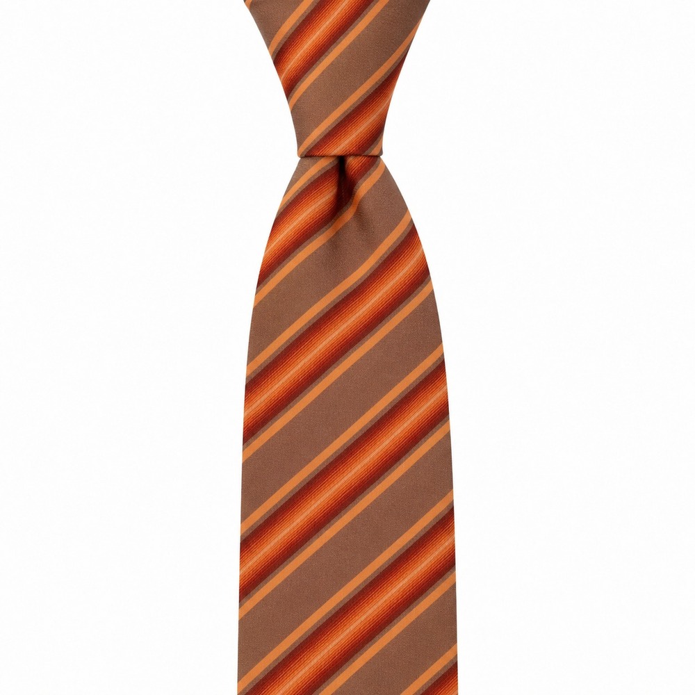 BOSS HUGO BOSS Tie Mens 100% Silk Brown Orange Striped Made In Italy Necktie